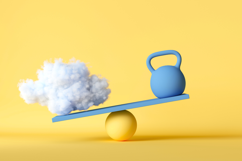An image of a weight and a cloud on a seesaw (unevenly balanced)