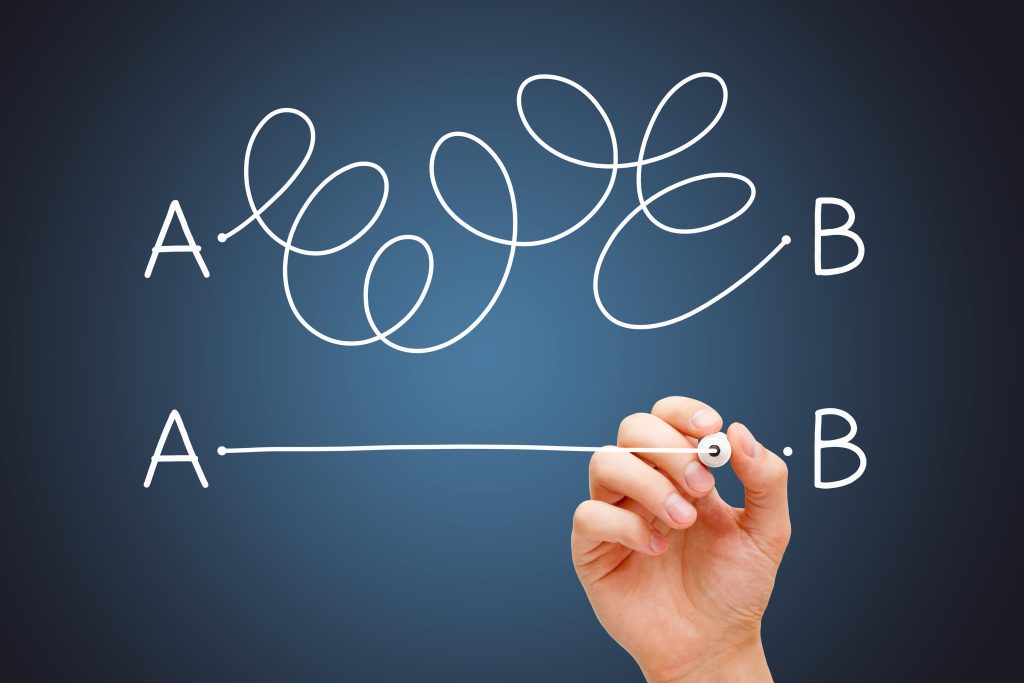 Hand drawing a straight line from point A to point B.